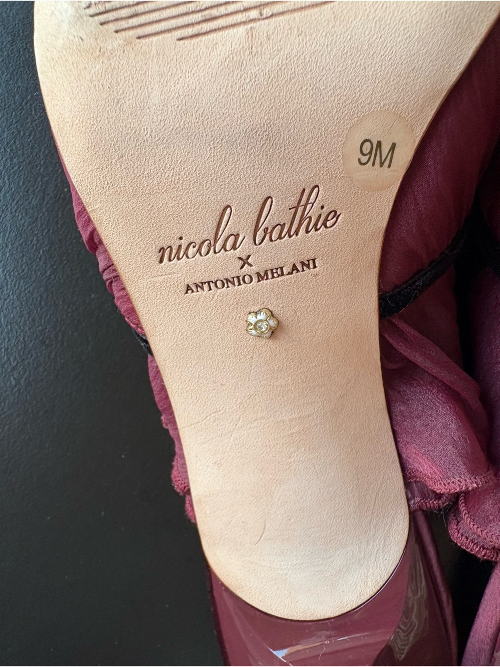 Antonio Melani x Nicola Bathie Sophia Chiffon Velvet Bow Dress Mules Size 9 - Picture 12 of 14
